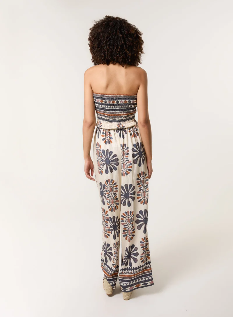 Blue Vanilla  Strapless Elasticated Printed Jumpsuit for Women | Best Price UAE